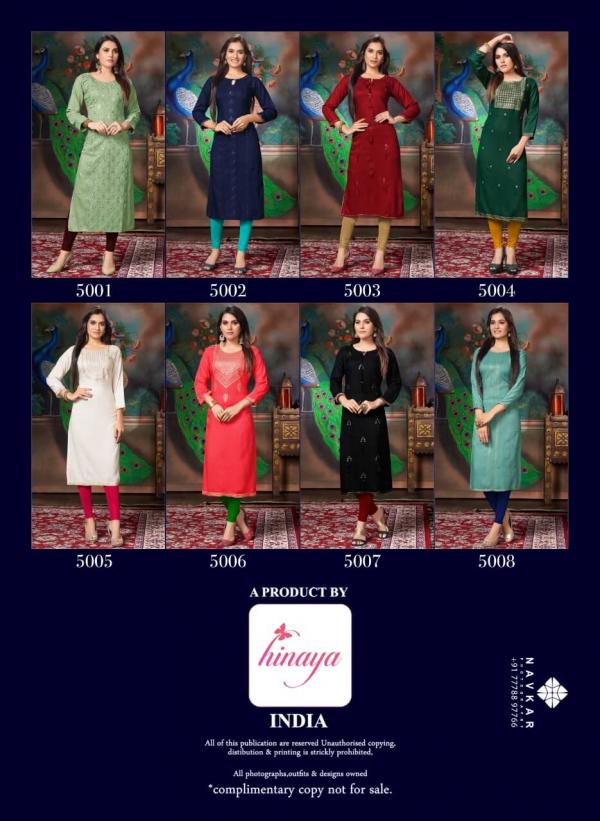 Hinaya Kareena 5 Rayon Fancy Wear Embroidery Kurti Collection